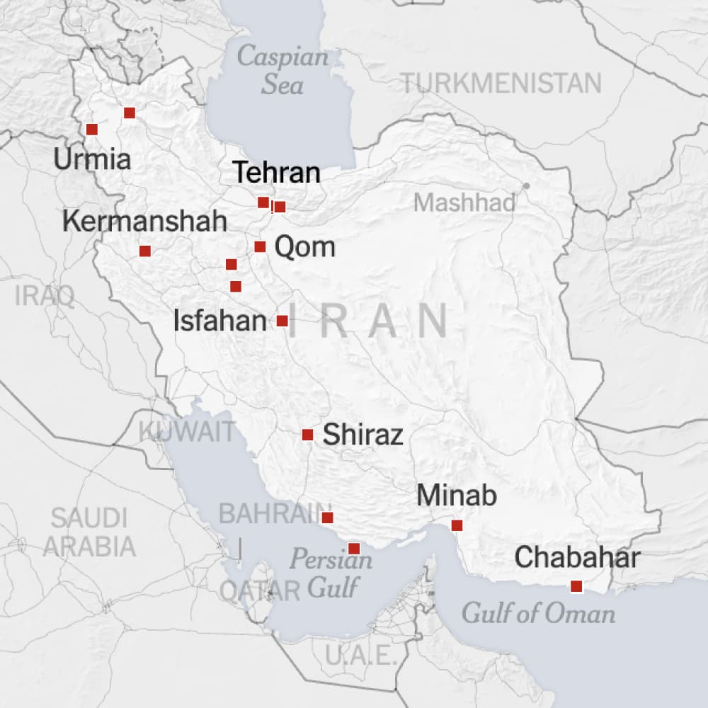 Maps: Where the U.S-Led Strikes Hit Iran and Tehran’s Retaliation