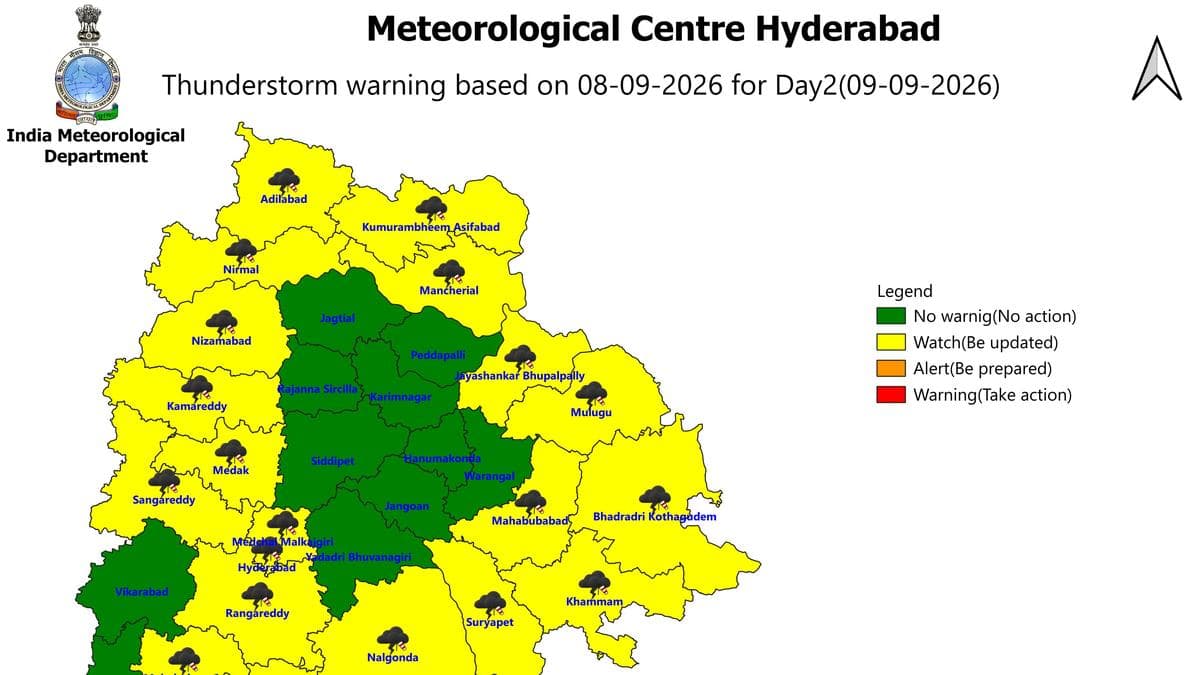 Thunderstorm forecast in 20 Telangana districts on September 9