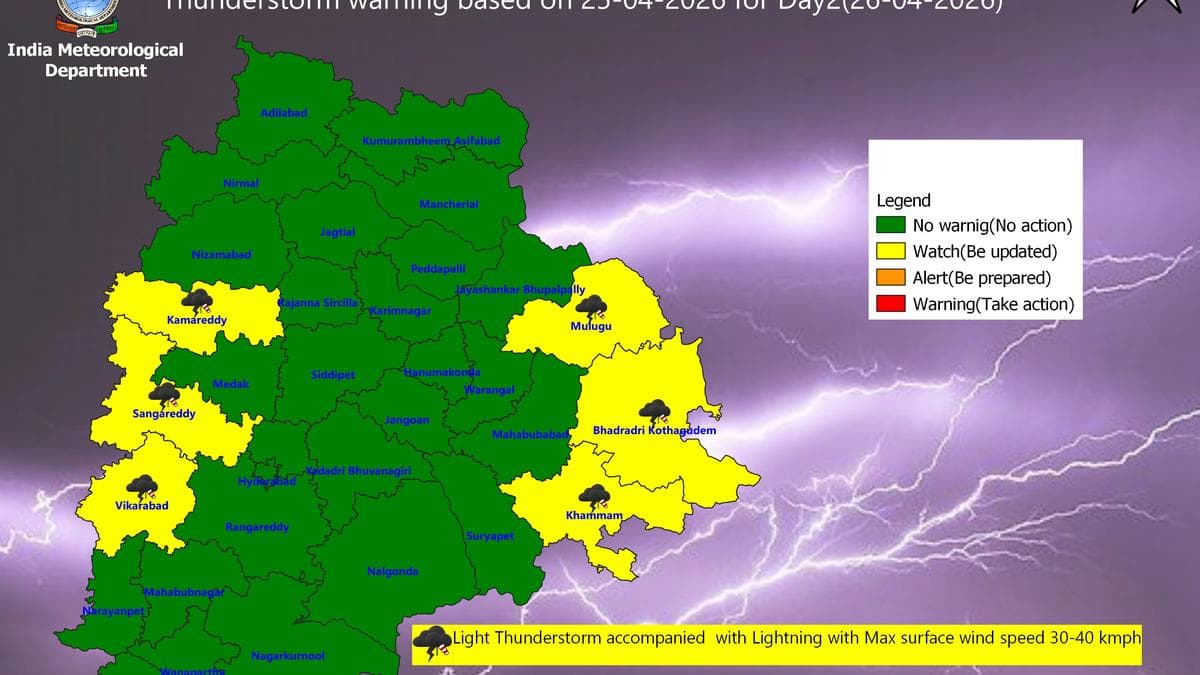 Thunderstorm forecast in seven Telangana districts on April 26