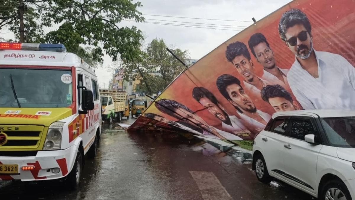 Unauthorised TVK banner collapses in Arakkonam
